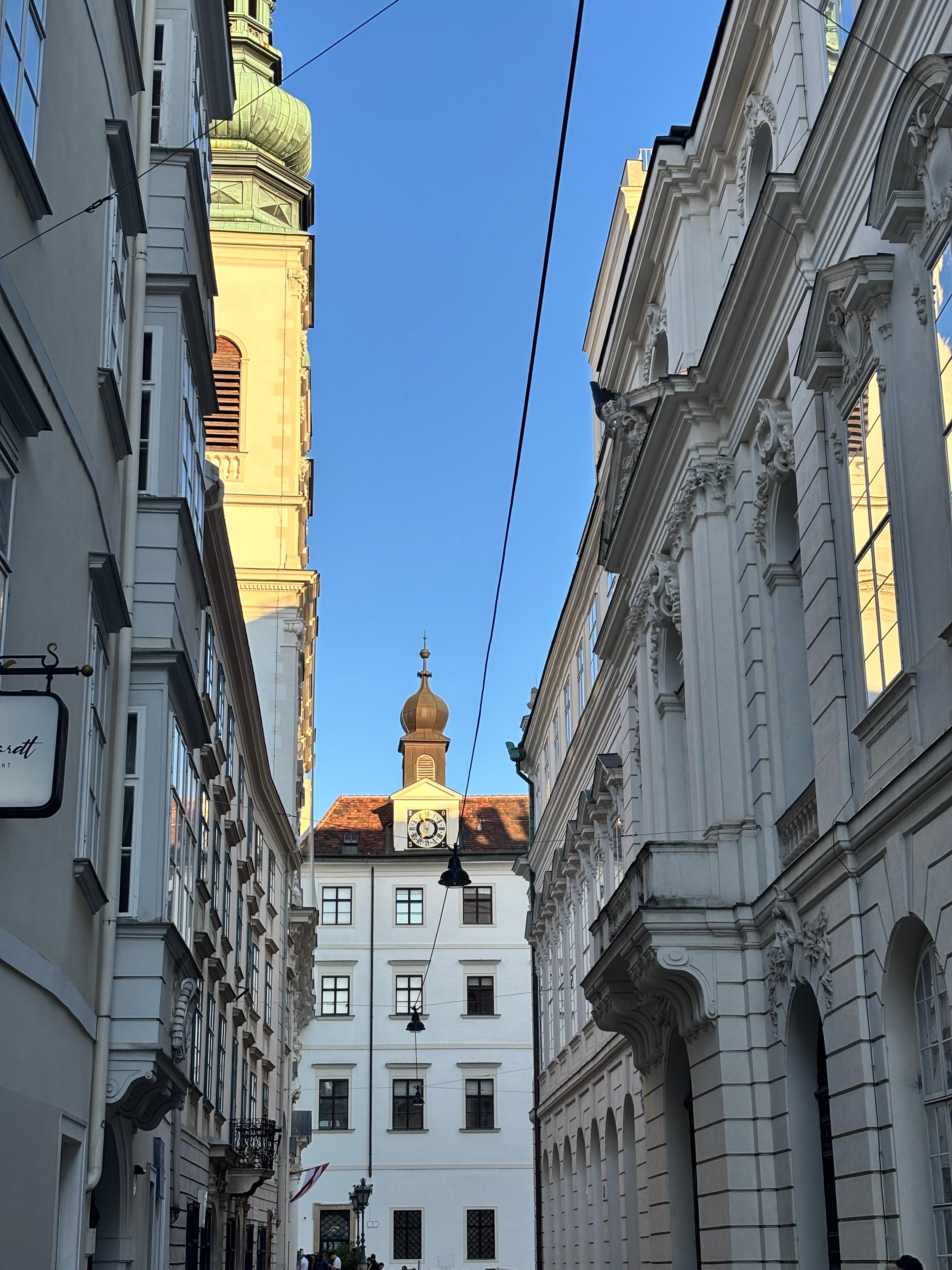 Baroque architectural detail from a Vienna street below