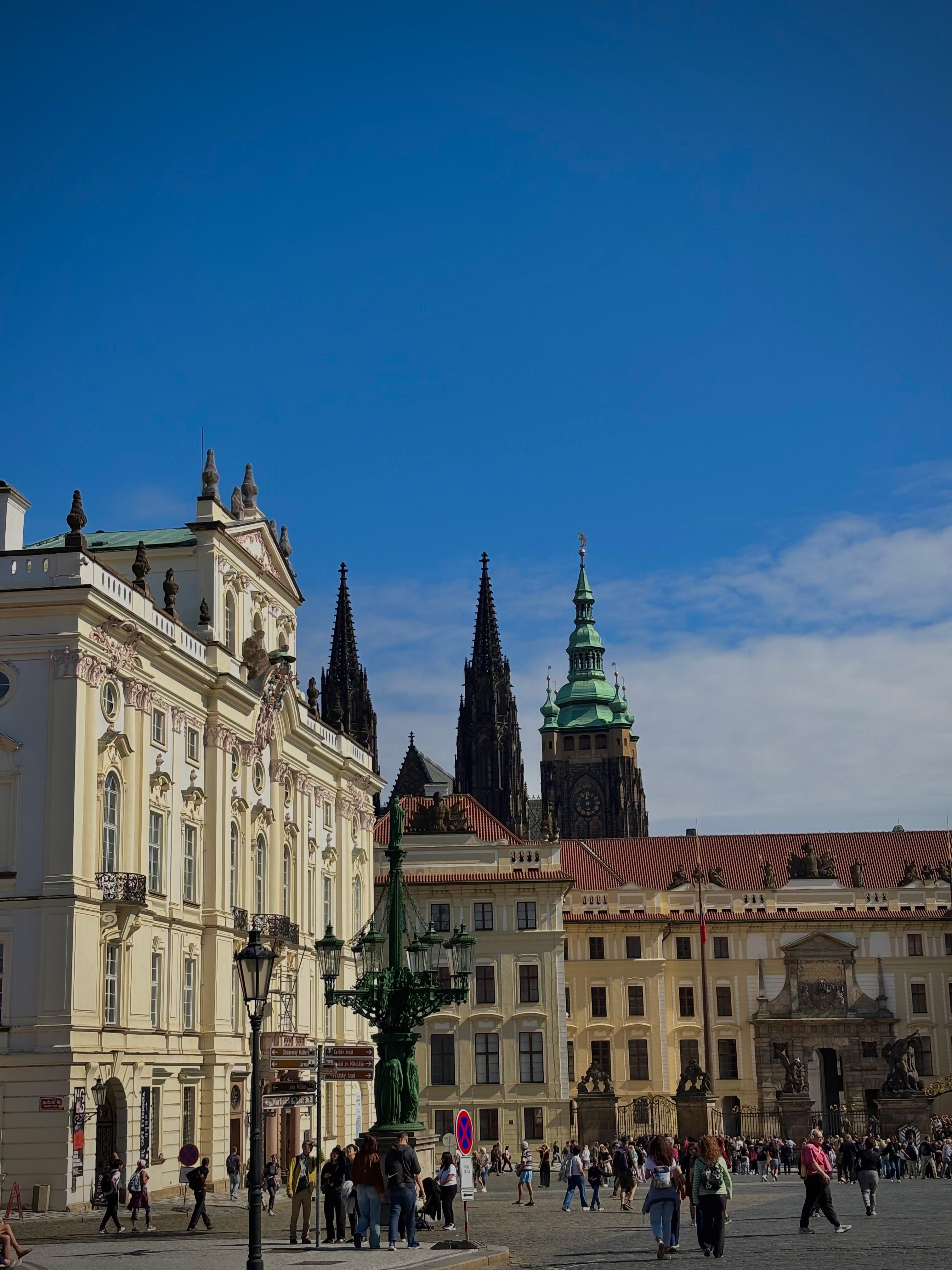 Prague Castle courtyard with St. Vitus Cathedral spires