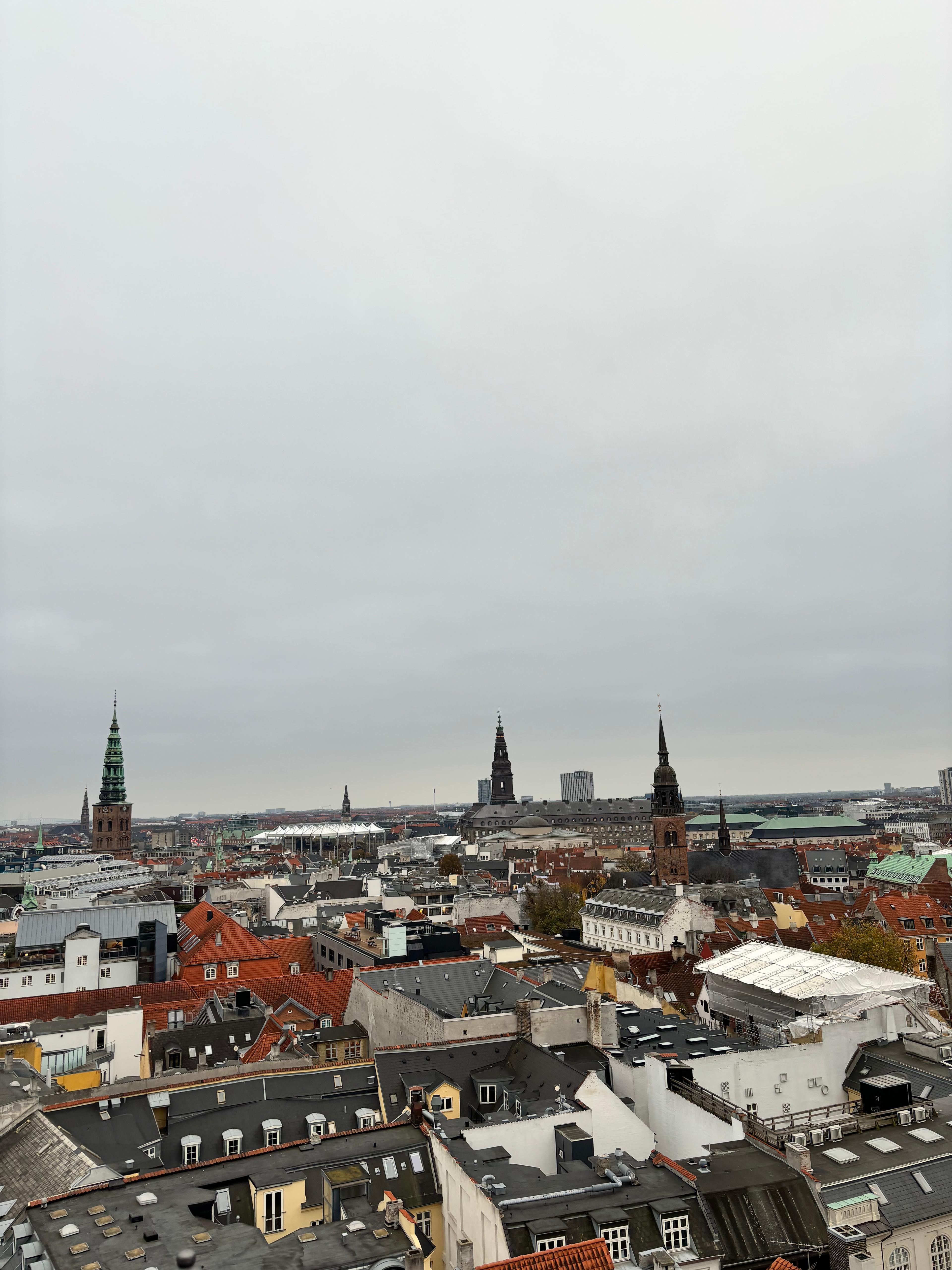 Copenhagen rooftop panorama on an overcast day