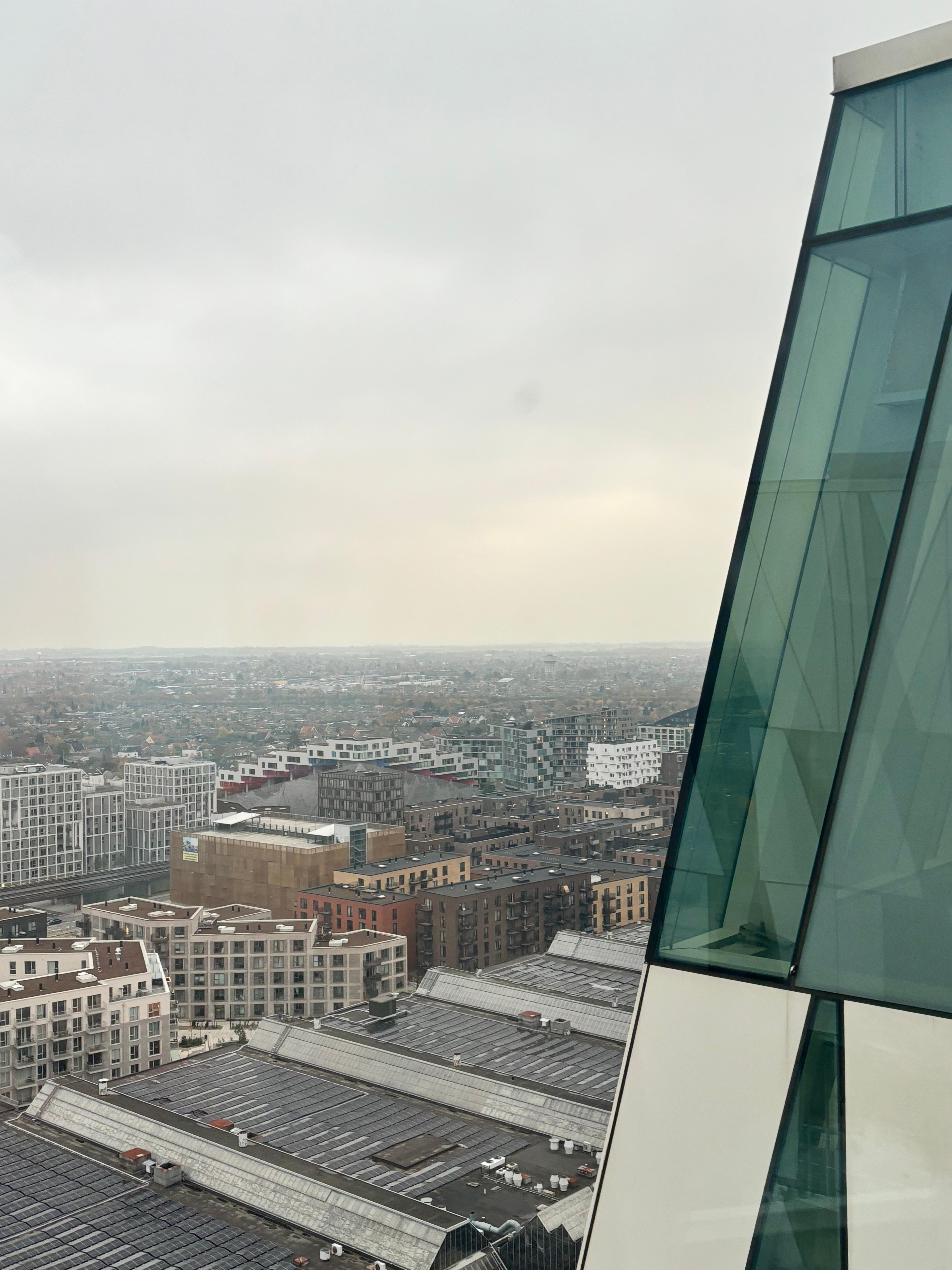 City view from a glass-floor observation deck