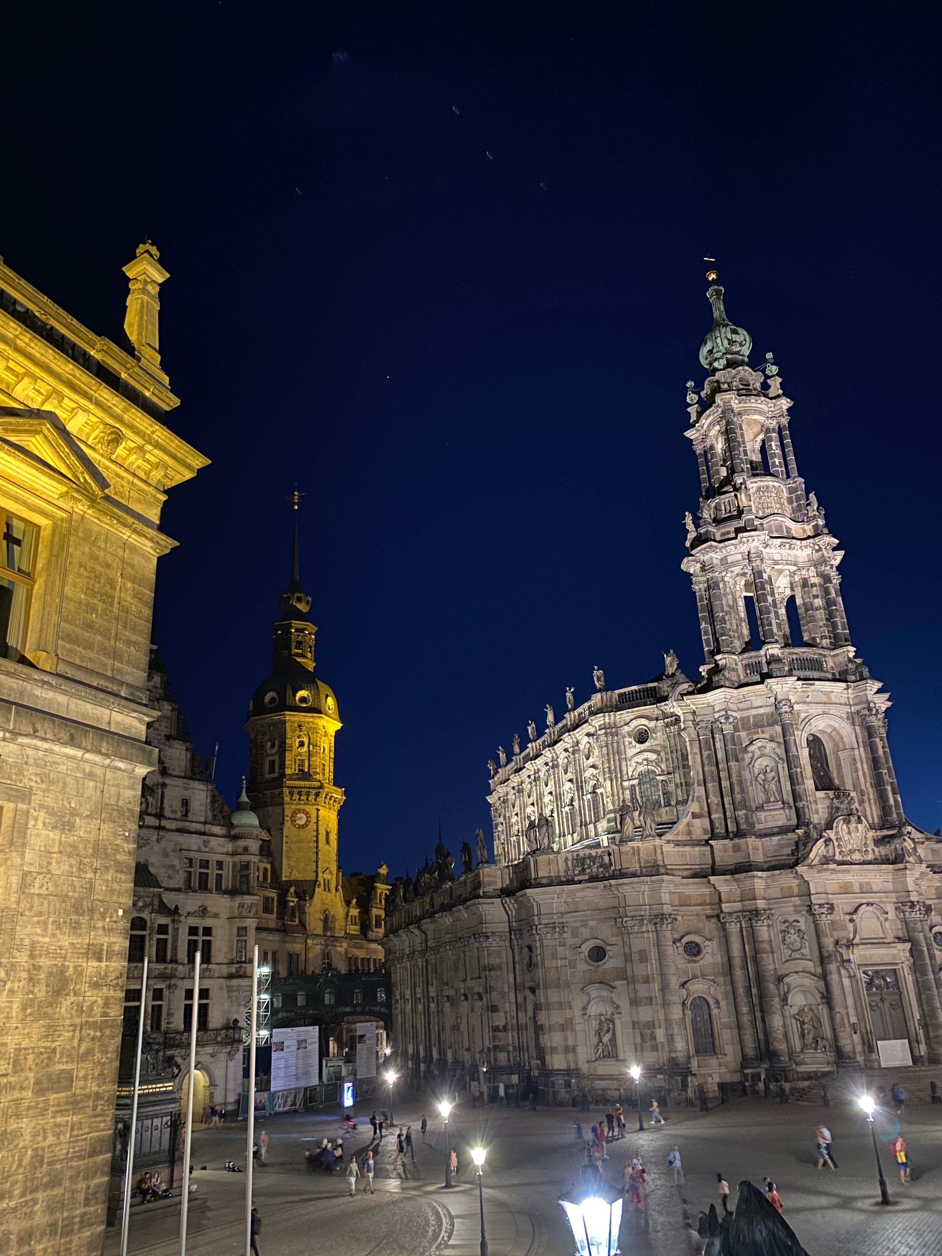 Baroque cathedral illuminated at night