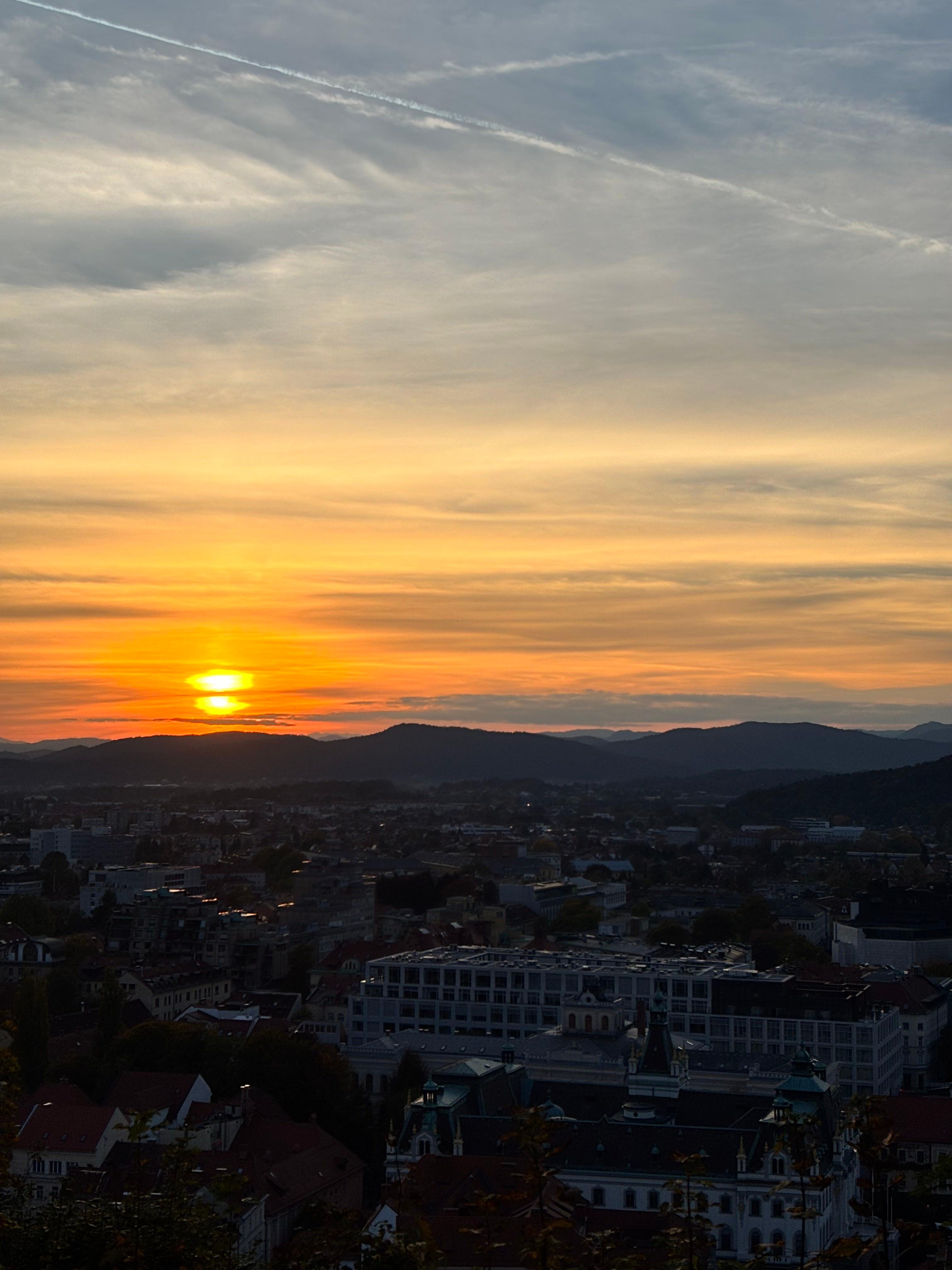 Sunset over Ljubljana viewed from the castle hill