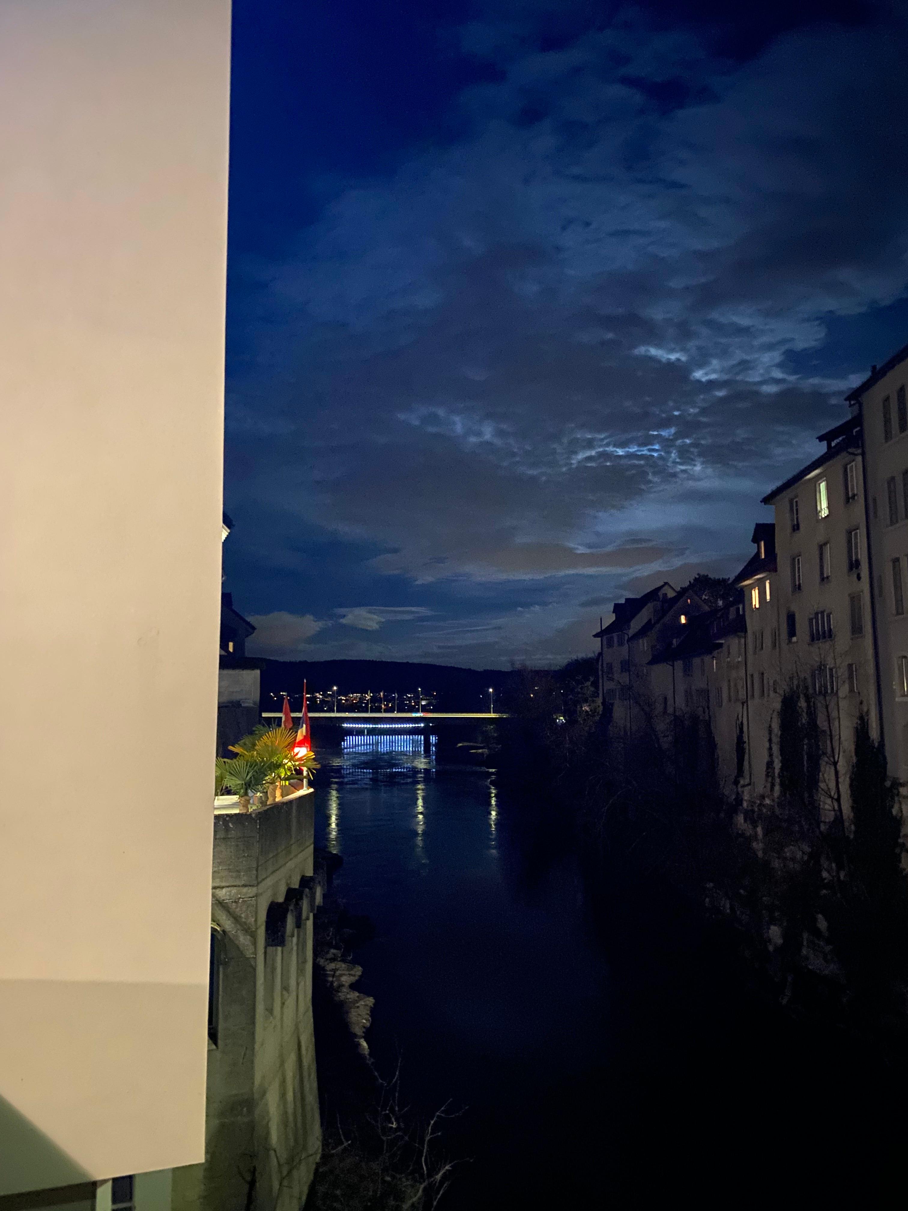 Zurich city lights reflected in the lake at night