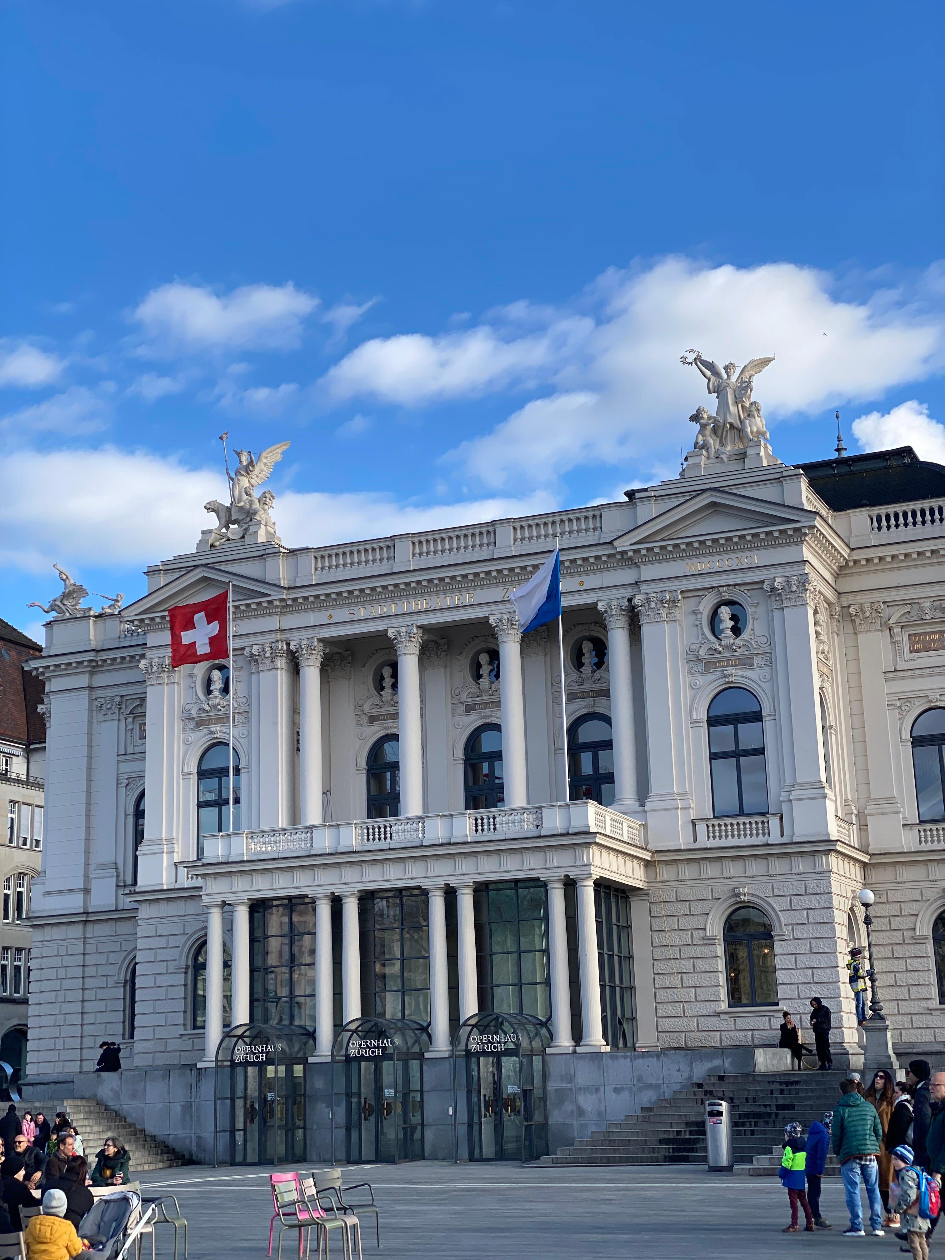 Classical white facade with Swiss flag